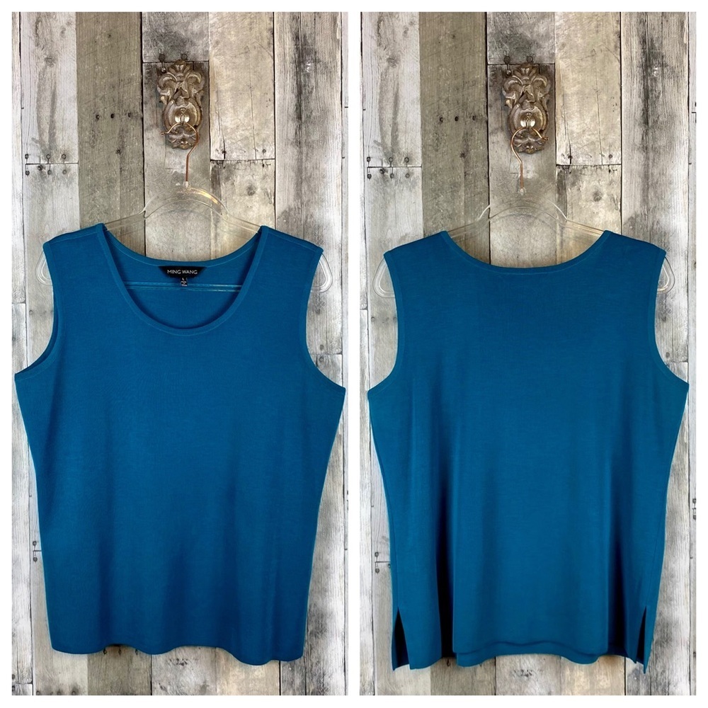 Ming Wang Mid-Length Scoop Neck Knit Tank in Teal Blue Size Large. - Picture 7 of 8